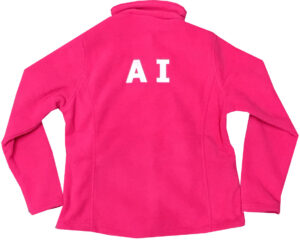 women's pink jacket rear view